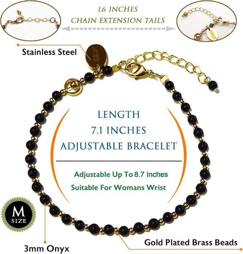 Morchic 3mm Tiny Beads Natural Gemstone Bracelet for Women, Adjustable 7.1" Energy Gem Charm Jewelry, Dainty Handmade Birthday Gift - Image 2